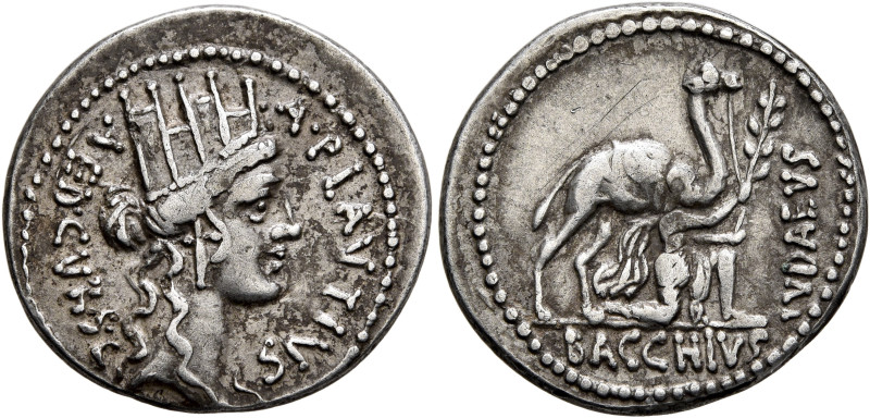 A. Plautius, 55 BC. Denarius (Silver, 19 mm, 3.13 g, 12 h), Rome. A•PLAVTIVS / A...