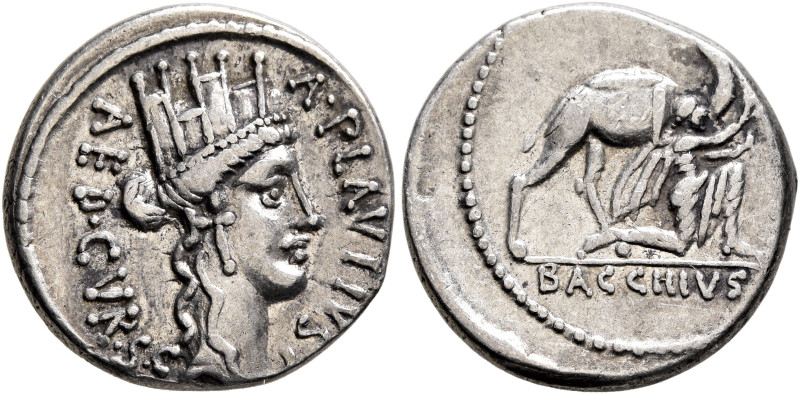 A. Plautius, 55 BC. Denarius (Silver, 17 mm, 3.77 g, 6 h), Rome. A•PLAVTIVS / AE...