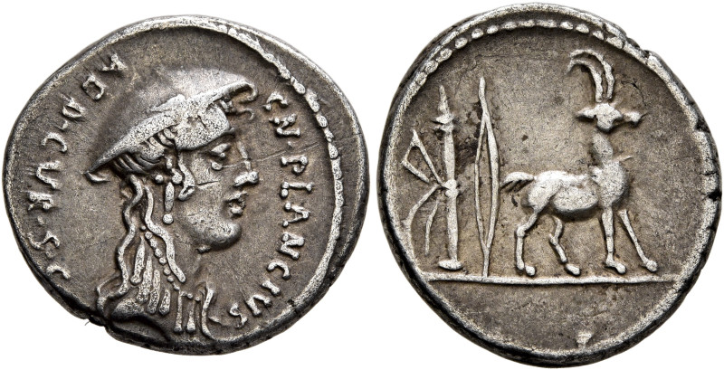 Cn. Plancius, 55 BC. Denarius (Silver, 19 mm, 4.00 g, 3 h), Rome. CN•PLANCIVS AE...