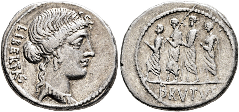 M. Junius Brutus, 54 BC. Denarius (Silver, 20 mm, 4.00 g, 12 h), Rome. LIBERTAS ...