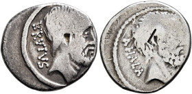 M. Junius Brutus, 54 BC. Denarius (Silver, 18 mm, 3.71 g, 9 h), Rome. BRVTVS Bearded head of L. Junius Brutus to right. Rev. AHALA Bearded head of C. ...