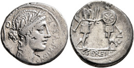 C. Servilius C.f, 53 BC. Denarius (Silver, 18 mm, 3.93 g, 4 h), Rome. FLOR AL PRI MV S Wreathed head of Flora to right; in field to left, lituus. Rev....