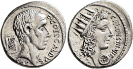 C. Coelius Caldus, 53 BC. Denarius (Silver, 19 mm, 3.89 g, 11 h), Rome. C•COEL•CALDVS / COS Bare head of the consul C. Coelius Caldus to right; to lef...