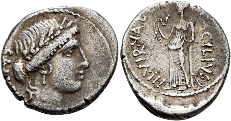 Man. Acilius Glabrio, 49 BC. Denarius (Silver, 19 mm, 3.61 g, 3 h), Rome. SALVTI...