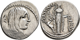 L. Hostilius Saserna, 48 BC. Denarius (Silver, 19 mm, 4.08 g, 3 h), Rome. Bare head of Gallia to right, wearing long hair; to left, carnyx (Gallic tru...