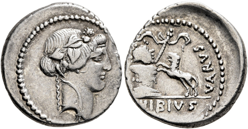 C. Vibius Varus, 42 BC. Denarius (Silver, 19 mm, 4.00 g, 12 h), Rome. Head of Ba...