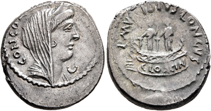 L. Mussidius Longus, 42 BC. Denarius (Silver, 19 mm, 3.99 g, 12 h), Rome. CONCOR...