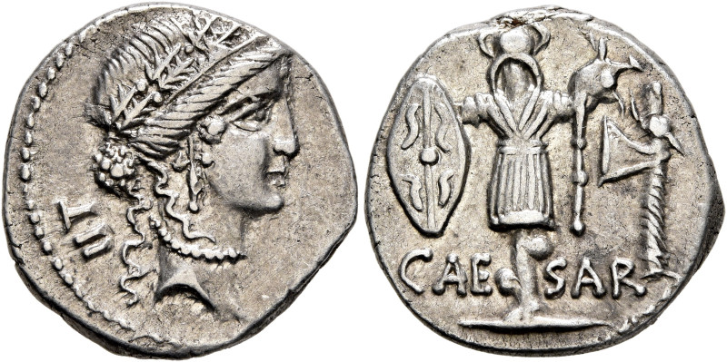 Julius Caesar, 49-44 BC. Denarius (Silver, 17 mm, 3.90 g, 5 h), military mint tr...