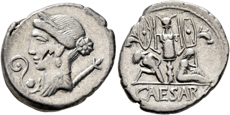 Julius Caesar, 49-44 BC. Denarius (Silver, 19 mm, 3.67 g, 3 h), military mint mo...