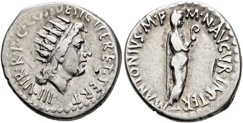 Mark Antony, 44-30 BC. Denarius (Silver, 20 mm, 3.85 g, 9 h), Athens, summer 38....