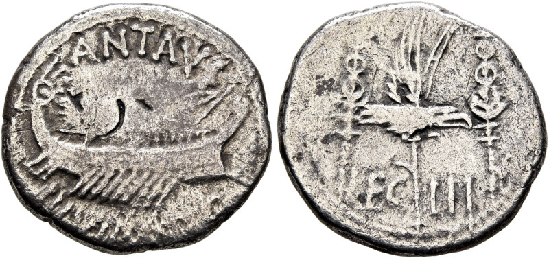 Mark Antony, 44-30 BC. Denarius (Silver, 17 mm, 2.91 g, 6 h), military mint movi...