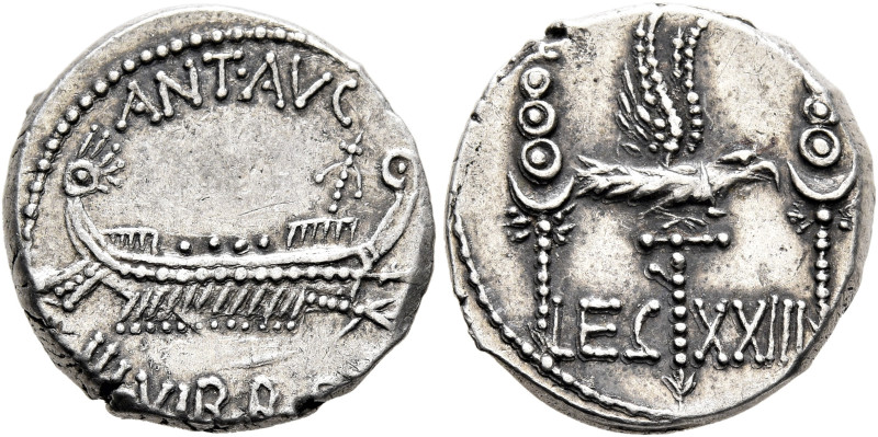 Mark Antony, 44-30 BC. Denarius (Silver, 16 mm, 3.49 g, 6 h), military mint movi...