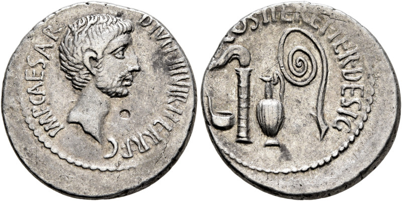 Octavian, 44-27 BC. Denarius (Silver, 19 mm, 4.00 g, 1 h), uncertain mint in Ita...