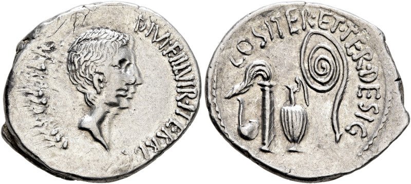 Octavian, 44-27 BC. Denarius (Silver, 20 mm, 3.61 g, 12 h), uncertain mint in It...