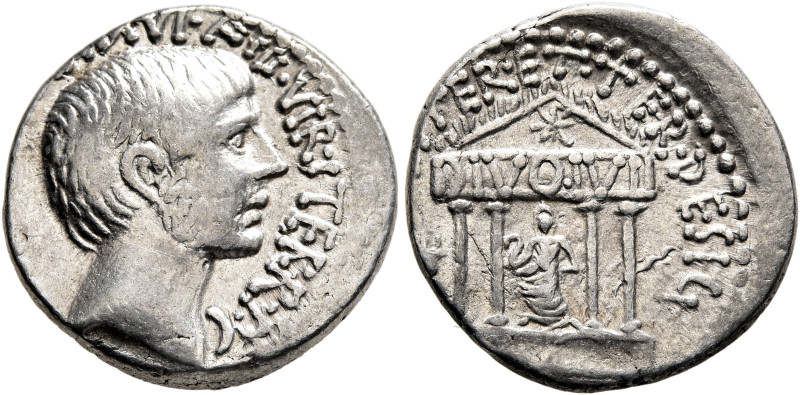 Octavian, 44-27 BC. Denarius (Silver, 18 mm, 4.00 g, 6 h), mint moving with Octa...