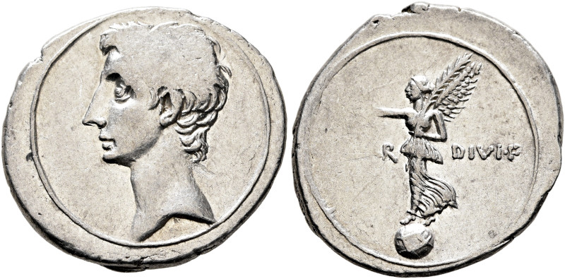 Octavian, 44-27 BC. Denarius (Silver, 21 mm, 3.74 g, 3 h), uncertain mint in Ita...