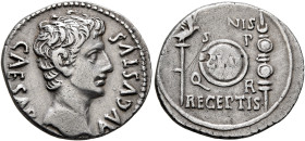 Augustus, 27 BC-AD 14. Denarius (Silver, 19 mm, 3.68 g, 6 h), uncertain mint in Spain (Colonia Patricia?), circa 19 BC. CAESAR AVGVSTVS Bare head of A...