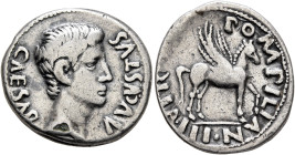 Augustus, 27 BC-AD 14. Denarius (Subaeratus, 19 mm, 3.38 g, 3 h), a contemporary imitation of an issue from Rome, irregular mint, after 19 BC. CAESAR ...
