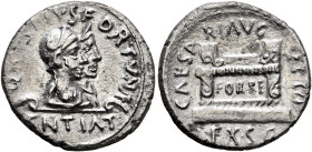 Augustus, 27 BC-AD 14. Denarius (Silver, 19 mm, 3.46 g, 3 h), Q. Rustius, moneyer, Rome, circa 19 BC. [Q•RVSTI]VS•FORTVNAE / [A]NTIAT Jugate, draped b...