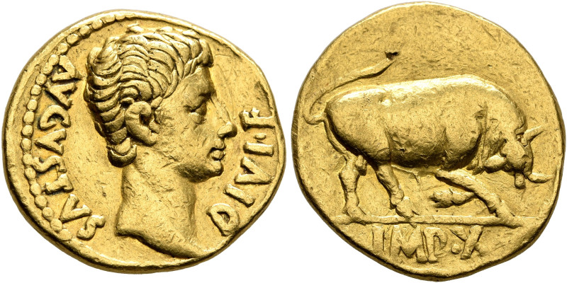 Augustus, 27 BC-AD 14. Aureus (Gold, 19 mm, 7.76 g, 4 h), Lugdunum, circa 15-13 ...