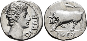 Augustus, 27 BC-AD 14. Denarius (Silver, 18 mm, 3.78 g, 6 h), Lugdunum, circa 15-13 BC. [AVGVSTVS] DIVI•F Bare head of Augustus to right. Rev. IMP•X B...