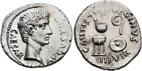 Augustus, 27 BC-AD 14. Denarius (Silver, 20 mm, 3.86 g, 10 h), C. Antistius Reginus, moneyer, Rome, 13 BC. CAESAR AVGVSTVS Bare head of Augustus to ri...