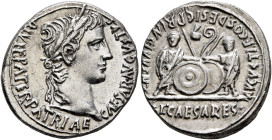 Augustus, 27 BC-AD 14. Denarius (Silver, 20 mm, 3.73 g, 11 h), Lugdunum, 2 BC-AD 4. CAESAR AVGVSTVS DIVI F PATER PATRIAE Laureate head of Augustus to ...