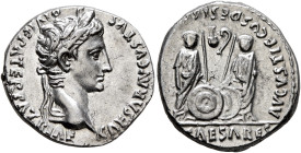 Augustus, 27 BC-AD 14. Denarius (Silver, 19 mm, 3.78 g, 3 h), Lugdunum, 2 BC-AD 4. CAESAR AVGVSTVS DIVI F PATER PATRIAE Laureate head of Augustus to r...