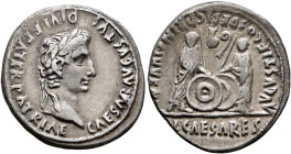 Augustus, 27 BC-AD 14. Denarius (Silver, 20 mm, 3.70 g, 2 h), Lugdunum, 2 BC-AD 4. CAESAR AVGVSTVS DIVI F PATER PATRIAE Laureate head of Augustus to r...