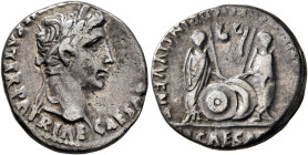 Augustus, 27 BC-AD 14. Denarius (Silver, 18 mm, 3.85 g, 5 h), Lugdunum, 2 BC-AD 4. CAESAR [AVGVSTVS DIVI] F PATER PATRIAE Laureate head of Augustus to...
