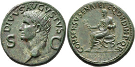 Divus Augustus, died AD 14. Dupondius (Orichalcum, 30 mm, 15.23 g, 7 h), Rome, struck under Gaius (Caligula), 37-41. DIVVS AVGVSTVS / S - C Radiate he...