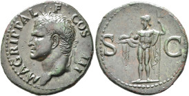 Agrippa, died 12 BC. As (Copper, 29 mm, 11.00 g, 6 h), Rome, struck under Caligula, 37-41. M•AGRIPPA•L•F•COS•III Head of Agrippa to left, wearing rost...