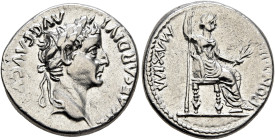 Tiberius, 14-37. Denarius (Silver, 18 mm, 3.83 g, 5 h), Lugdunum, group 4, circa 18-35. TI CΑESΑR DIVI ΑVG F ΑVGVSTVS Laureate head of Tiberius to rig...