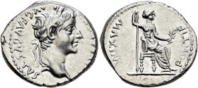 Tiberius, 14-37. Denarius (Silver, 19 mm, 3.81 g, 6 h), Lugdunum, group 4, circa 18-35. [TI CΑESΑR DIVI] ΑVG F ΑVGVSTVS Laureate head of Tiberius to r...