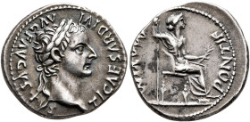 Tiberius, 14-37. Denarius (Silver, 19 mm, 3.70 g, 8 h), Lugdunum, group 4, circa 18-35. TI CΑESΑR DIVI ΑVG F ΑVGVSTVS Laureate head of Tiberius to rig...