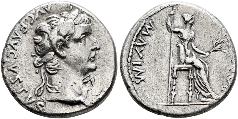 Tiberius, 14-37. Denarius (Silver, 17 mm, 3.51 g, 9 h), Lugdunum, group 4, circa...