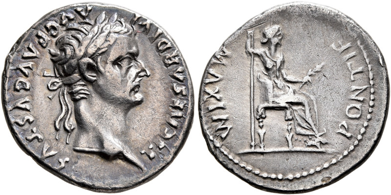 Tiberius, 14-37. Denarius (Silver, 19 mm, 3.61 g, 6 h), Lugdunum, group 4, circa...