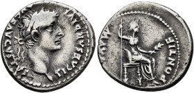 Tiberius, 14-37. Denarius (Silver, 19 mm, 3.68 g, 12 h), Lugdunum, group 4, circa 18-35. TI CAESAR DIVI AVG F AVGVSTVS Laureate head of Tiberius to ri...