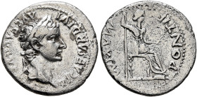 Tiberius, 14-37. Denarius (Silver, 18 mm, 3.36 g, 6 h), Lugdunum, group 4, circa 18-35. TI CAESAR DIVI AVG F AVGVS[TVS] Laureate head of Tiberius to r...