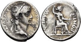 Tiberius, 14-37. Denarius (Silver, 18 mm, 3.45 g, 6 h), Lugdunum, group 4, circa 18-35. TI CAESAR DIVI AVG F AVGVSTVS Laureate head of Tiberius to rig...
