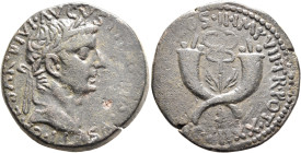 Tiberius, AD 14-37. Dupondius (Orichalcum, 30 mm, 15.56 g, 12 h), uncertain mint in Commagene, circa 19-20. TI•CAESAR•DIVI•AVGVSTI•[F•AVGVST]VS Laurea...