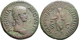 Antonia Minor, Augusta, 37 and 41. Dupondius (Orichalcum, 30 mm, 15.40 g, 7 h), Rome, struck under Claudius, 50-54. ANTONIA AVGVSTA Draped bust of Ant...