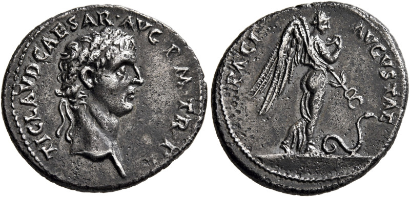 Claudius, 41-54. Denarius (Silver, 20 mm, 3.60 g, 7 h), Lugdunum, 41/2. TI CLAVD...