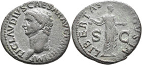 Claudius, 41-54. As (Copper, 29 mm, 11.21 g, 6 h), Rome, 41-42. TI CLAVDIVS CAESAR AVG P M TR P IMP Bare head of Claudius to left. Rev. LIBERTAS AVGVS...