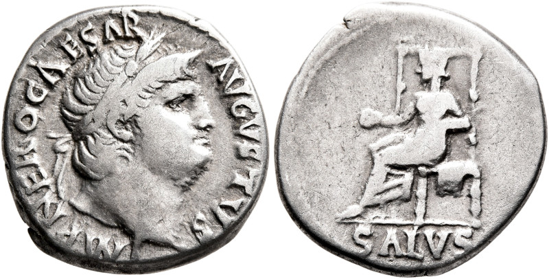 Nero, 54-68. Denarius (Silver, 18 mm, 3.04 g, 6 h), Rome, 65-66. NERO CAESAR AVG...