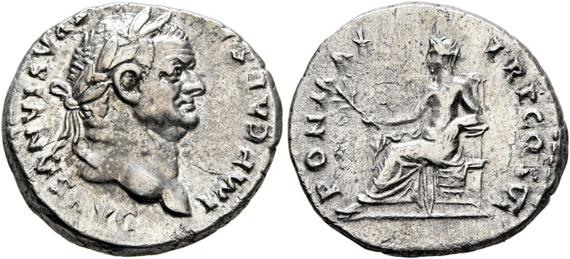 Vespasian, 69-79. Denarius (Silver, 18 mm, 3.14 g, 6 h), Rome, 75. IMP CAESAR VE...