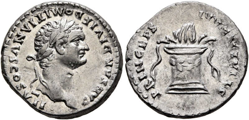 Domitian, as Caesar, 69-81. Denarius (Silver, 18 mm, 3.29 g, 6 h), Rome, struck ...