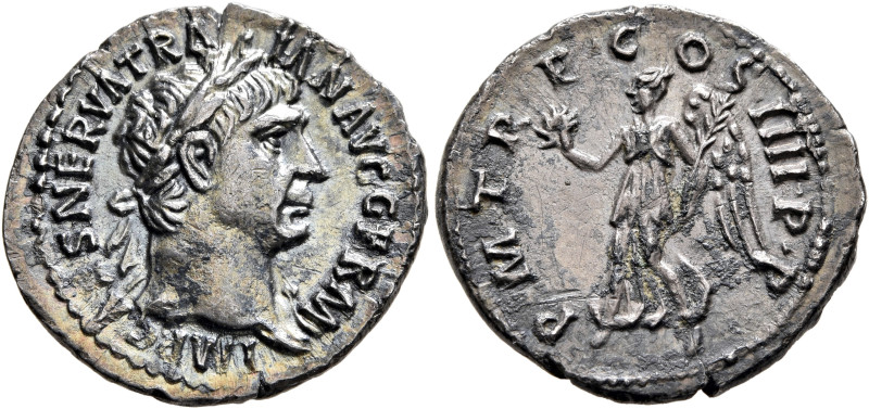 Trajan, 98-117. Denarius (Silver, 20 mm, 2.76 g, 6 h), Rome, 102. IMP CAES NERVA...