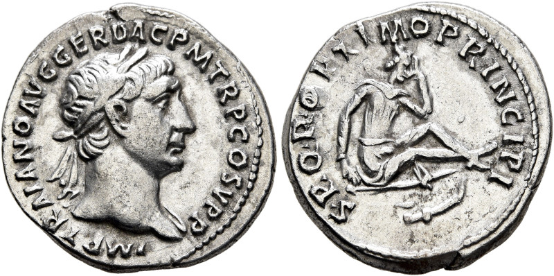 Trajan, 98-117. Denarius (Silver, 18 mm, 3.27 g, 6 h), Rome, 103-107. IMP TRAIAN...