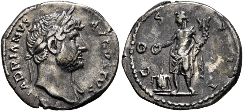 Hadrian, 117-138. Denarius (Silver, 18 mm, 3.20 g, 6 h), Rome, circa 124-125. HA...